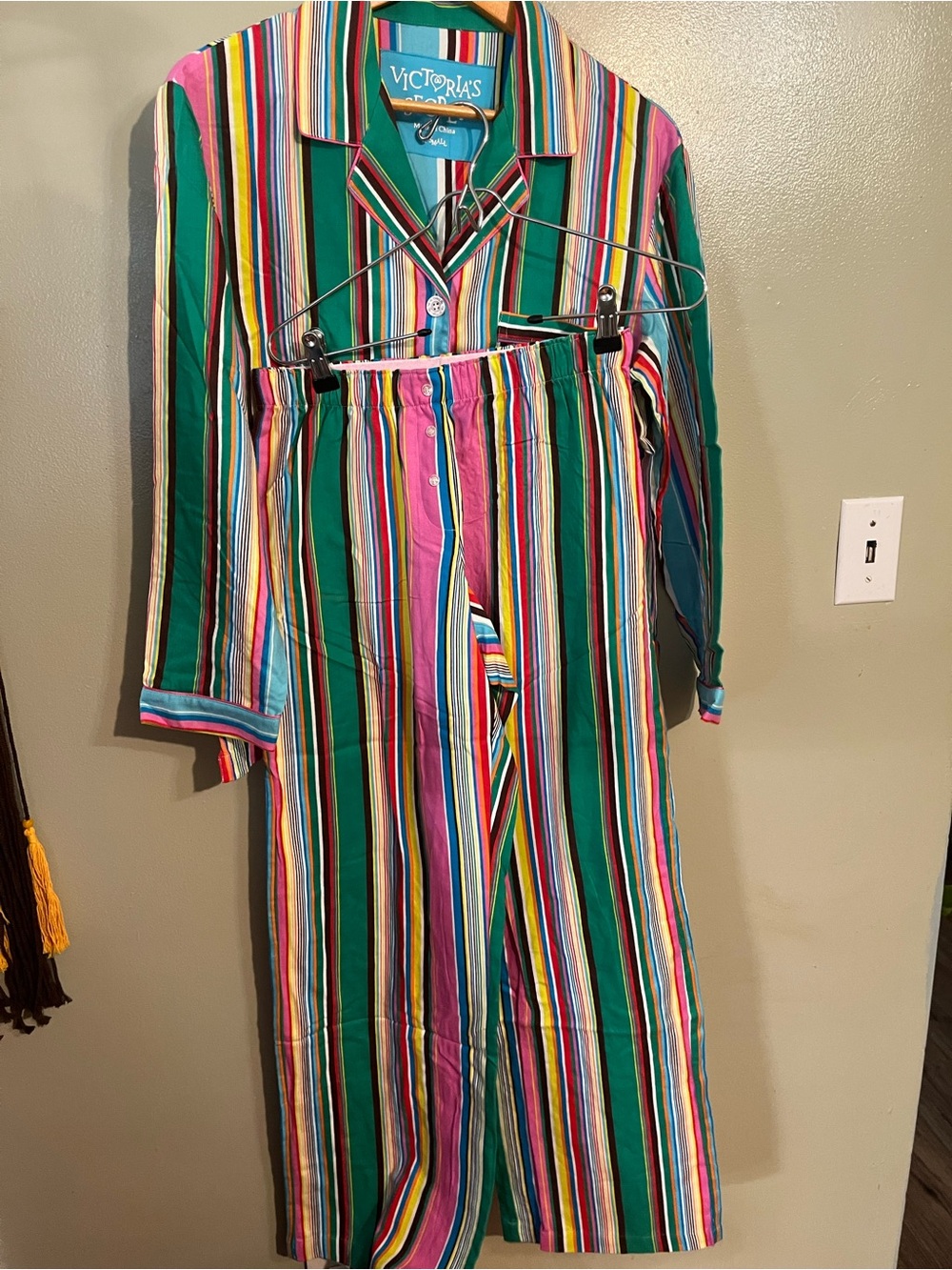 Victoria's Secret  Striped Pajama Pants Green Pink Stripe 100% Cotton XS NWT